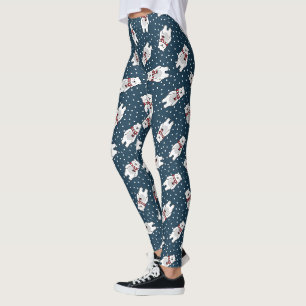 Blue cute snow polar bear pattern leggings