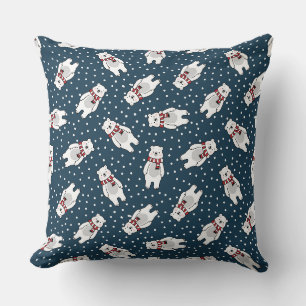 Blue cute snow polar bear pattern throw pillow