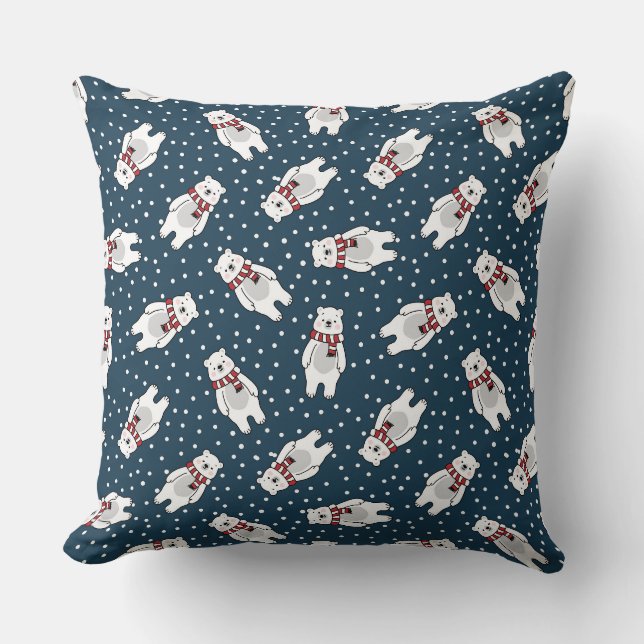 Blue cute snow polar bear pattern throw pillow (Front)
