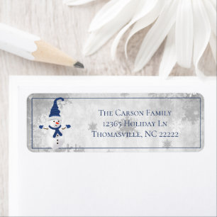 Blue Cute Snowman Address Label