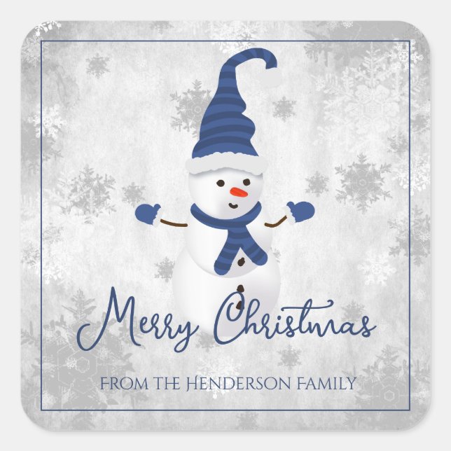Blue Cute Snowman Christmas Sticker (Front)