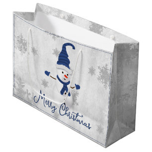 Blue Cute Snowman Holiday Gift Bag
