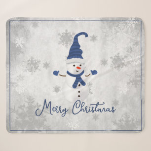 Blue Cute Snowman Holiday Sherpa Blanket