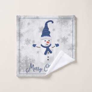 Blue Cute Snowman Holiday Towel Set
