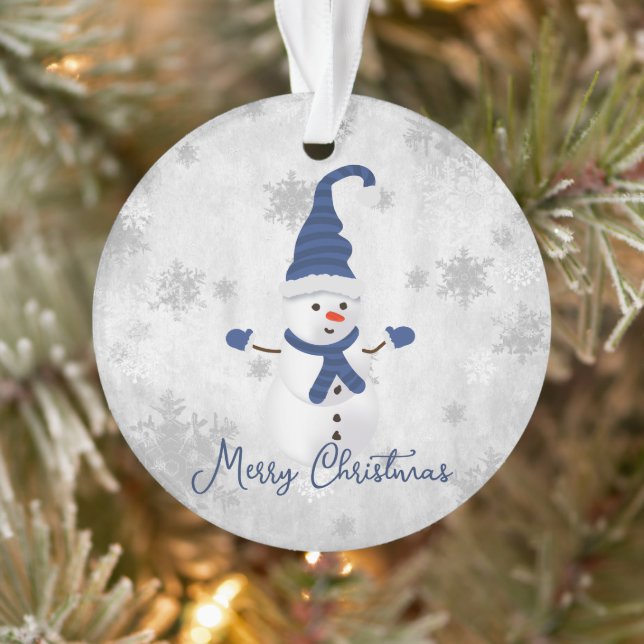 Blue Cute Snowman Ornement de vacances (Arbre)