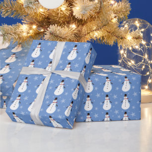 Blue Cute Snowman Snowflake Christmas Wrapping Paper