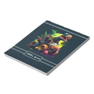 Blue Cute T-Rex Riding Monster Truck Dinosaur Name Notepad