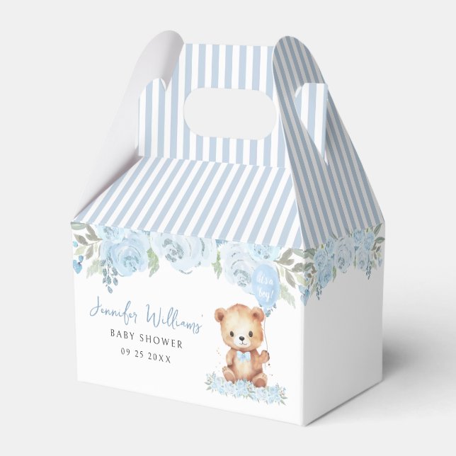 Blue cute teddy bear baby shower candy favour box (Front Side)