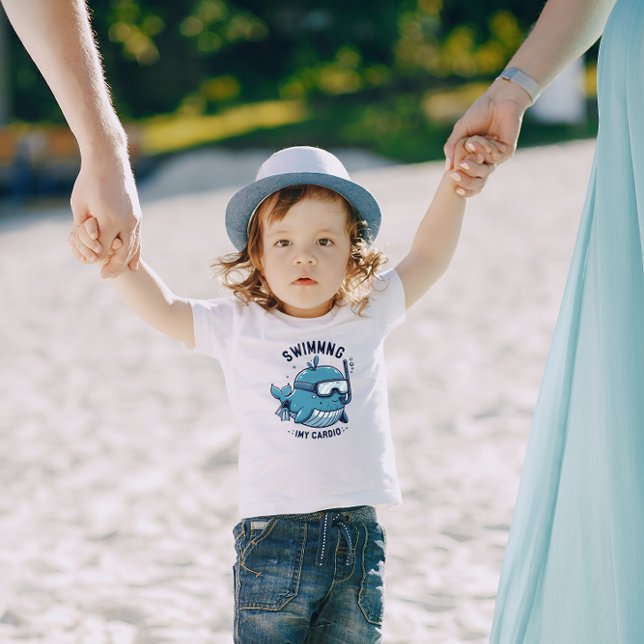 Blue Cute Whale Swimming My Cardio Kid's T-Shirt (Creator Uploaded)