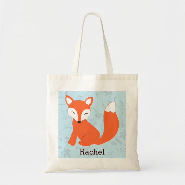 Blue Cute Woodland Baby Fox Personalized Tote Bag (Front)