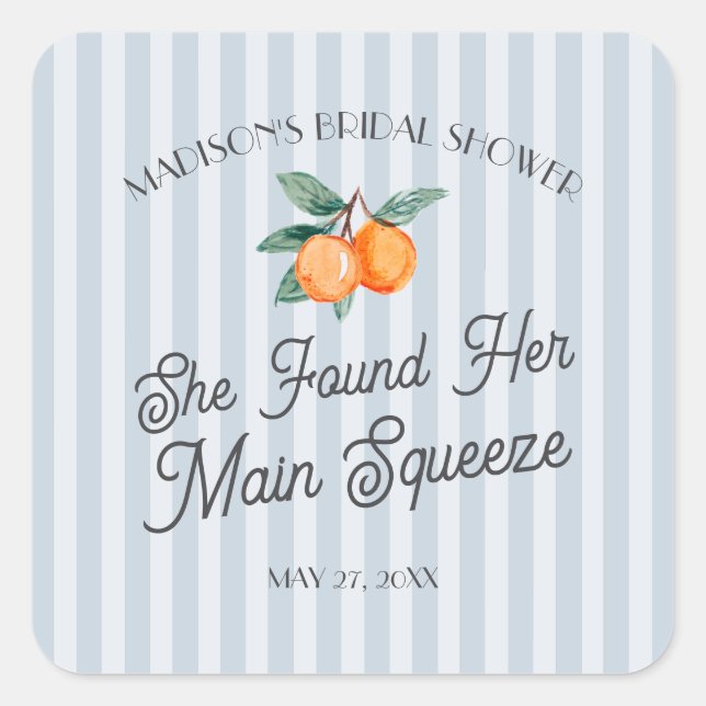 Blue Cutie Main Squeeze Bridal Shower Envelope Square Sticker (Front)