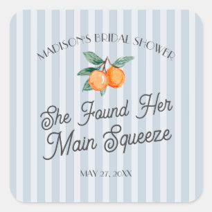 Blue Cutie Main Squeeze Bridal Shower Envelope Square Sticker