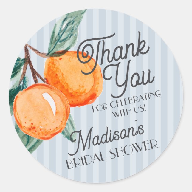Blue Cutie Main Squeeze Citrus Bridal Shower Favou Classic Round Sticker (Front)