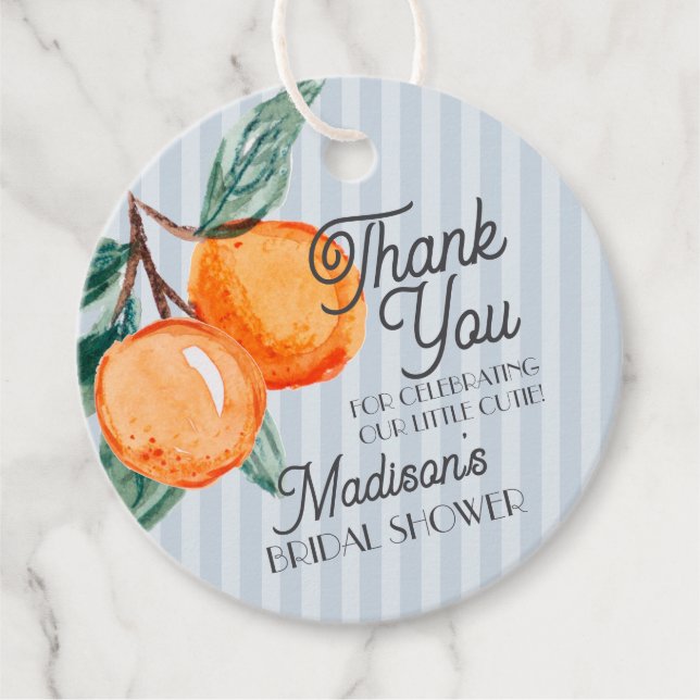 Blue Cutie Main Squeeze Citrus Bridal Shower Favour Tags (Front)