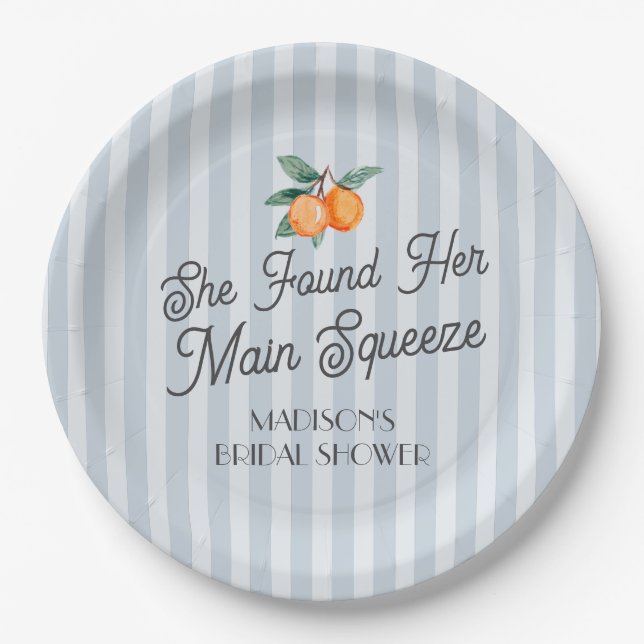 Blue Cutie Main Squeeze Citrus Bridal Shower Paper Plate (Front)