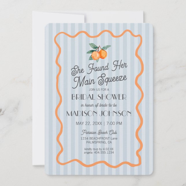 Blue Cutie Pastel Main Squeeze Theme Bridal Shower Invitation (Front)
