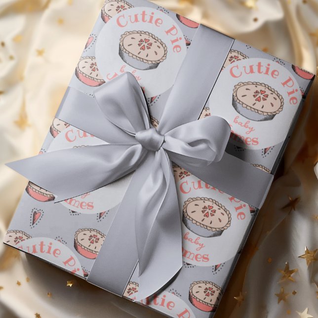 Blue Cutie Pie Baby Boy Wrapping Paper (Cutie Pie Baby Shower Wrapping Paper for Baby Boy. Cute Pie & Hearts Pattern in Elegant Blue.)