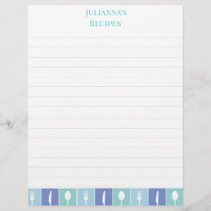 Blue Cutlery Recipe Lined Personalized Letterhead