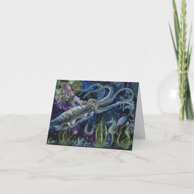 "Blue Cuttlefish", a cuttlefish greeting card (Front)