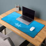 Blue cyan Geometric Mesh Pattern monogram Desk Mat<br><div class="desc">Monogram Personalize with your custom initial and name. Unique cool desk mat for his office,  room,  work,  man cave,  gaming room.. 
Blue Gradient Geometric Mesh Pattern. Subtle modern design Elegant and cool Triangle geometric mesh gradient.</div>