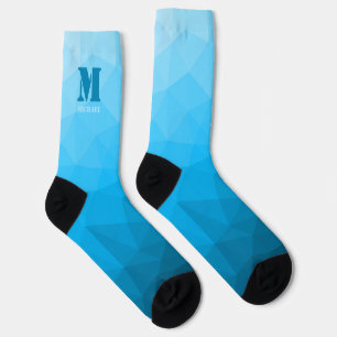 Blue cyan geometric mesh pattern Monogram Socks