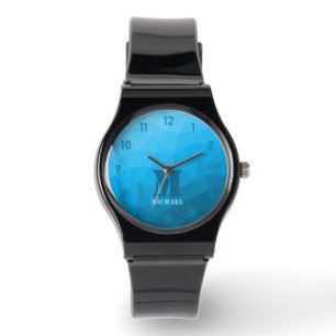 Blue cyan geometric mesh pattern Monogram Watch