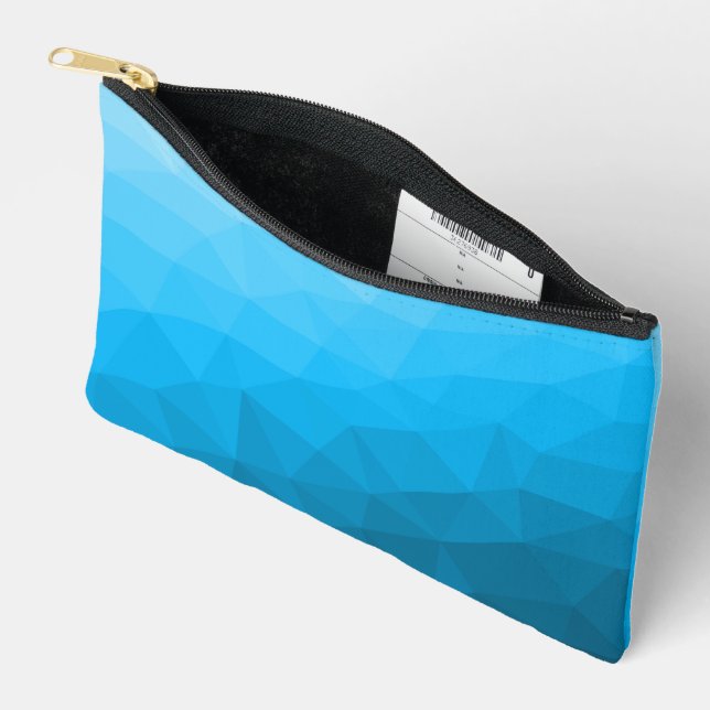 Blue cyan gradient geometric mesh pattern accessory pouch (Open)