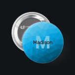 Blue cyan gradient geometric mesh pattern Monogram 2 Inch Round Button<br><div class="desc">Monogram Personalize with your custom initial and name. 
Triangle geometric mesh with light dark blue ombre gradient. 
pattern,  ombre,  mesh,  triangles,  geometry,  geometric,  gradient,  cool,  triangle,  bright,  blue,  cyan</div>