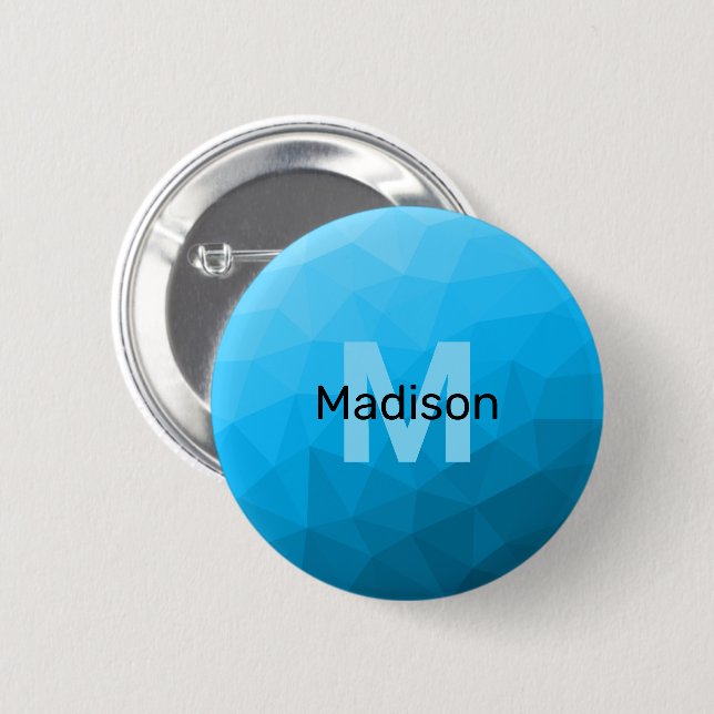 Blue cyan gradient geometric mesh pattern Monogram 2 Inch Round Button (Front & Back)