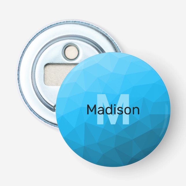 Blue cyan gradient geometric mesh pattern Monogram Bottle Opener (Front)