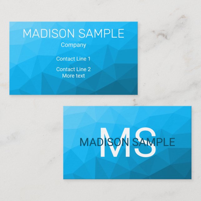 Blue cyan gradient geometric mesh pattern Monogram Business Card (Front/Back)