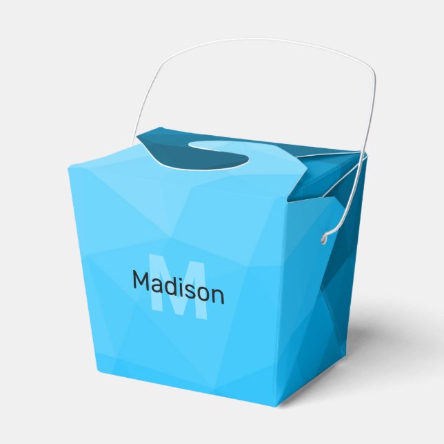 Blue cyan gradient geometric mesh pattern Monogram Favor Box (Front Side)
