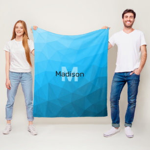 Blue cyan gradient geometric mesh pattern Monogram Fleece Blanket