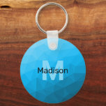 Blue cyan gradient geometric mesh pattern Monogram Keychain<br><div class="desc">Monogram Personalize with your custom initial and name. 
Triangle geometric mesh with light dark blue ombre gradient. 
pattern,  ombre,  mesh,  triangles,  geometry,  geometric,  gradient,  cool,  triangle,  bright,  blue,  cyan</div>