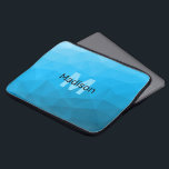 Blue cyan gradient geometric mesh pattern Monogram Laptop Sleeve<br><div class="desc">Monogram Personalize with your custom initial and name.
Triangle geometric mesh with light dark blue ombre gradient.
pattern, ombre, mesh, triangles, geometry, geometric, gradient, cool, triangle, bright, blue, cyan</div>