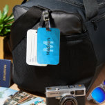 Blue cyan gradient geometric mesh pattern Monogram Luggage Tag<br><div class="desc">Monogram Personalize with your custom initial and name. 
Triangle geometric mesh with light dark blue ombre gradient. 
pattern,  ombre,  mesh,  triangles,  geometry,  geometric,  gradient,  cool,  triangle,  bright,  blue,  cyan</div>