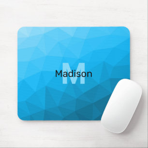 Blue cyan gradient geometric mesh pattern Monogram Mouse Pad