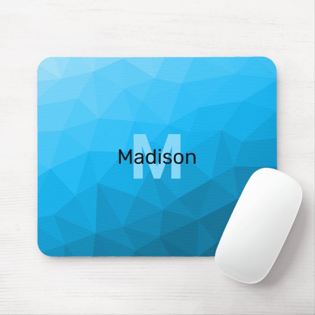 Blue cyan gradient geometric mesh pattern Monogram Mouse Pad (With Mouse)