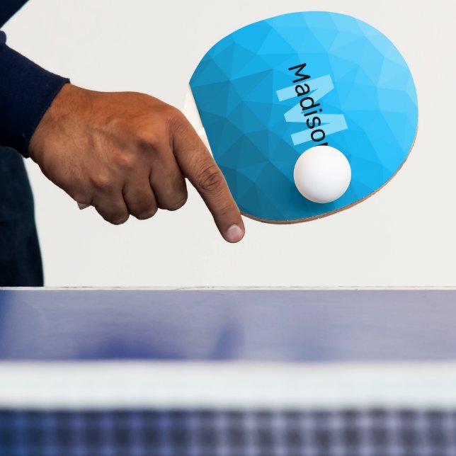 Blue cyan gradient geometric mesh pattern Monogram Ping Pong Paddle (Insitu)