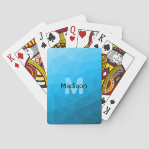 Blue cyan gradient geometric mesh pattern Monogram Playing Cards