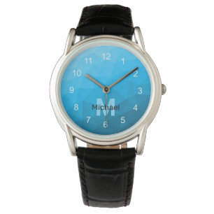 Blue cyan gradient geometric mesh pattern Monogram Watch