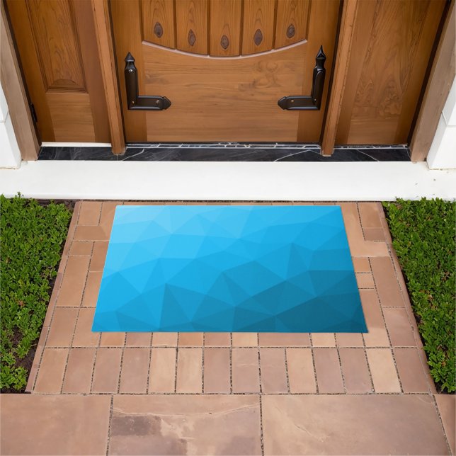 Blue cyan gradient geometric mesh pattern Triangle Doormat (Outdoor)
