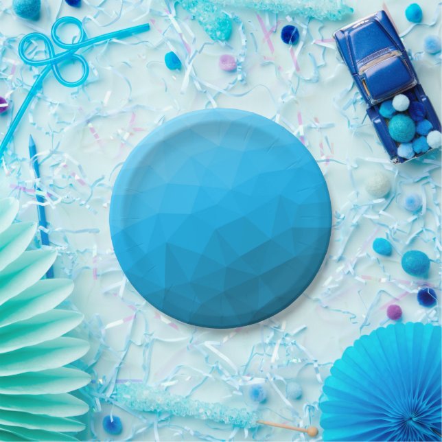 Blue cyan gradient geometric mesh pattern Triangle Paper Plate (Party)