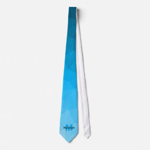 Blue cyan gradient geometry mesh pattern Monogram Tie