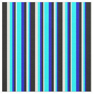 Blue, Cyan, Light Yellow & Black Coloured Pattern Fabric