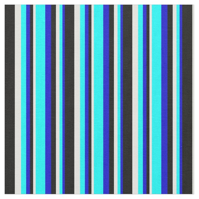 Blue, Cyan, Light Yellow & Black Coloured Pattern Fabric (Close Up)