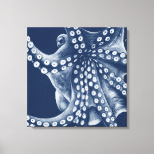 Blue Cyan Octopus Art Canvas Print