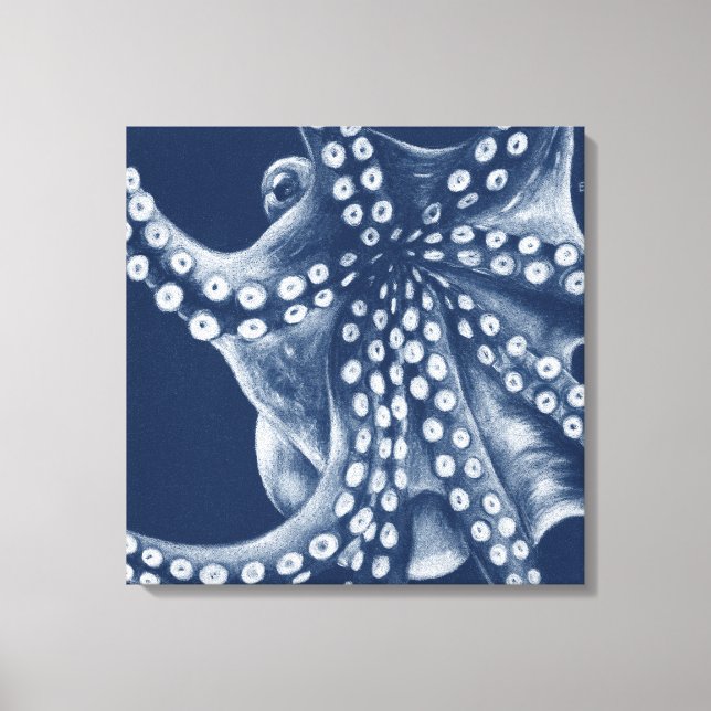 Blue Cyan Octopus Art Canvas Print (Front)