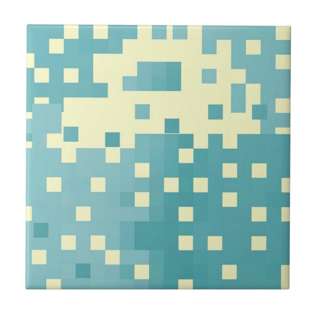 Blue & Cyan Pixel Pattern Tile (Front)
