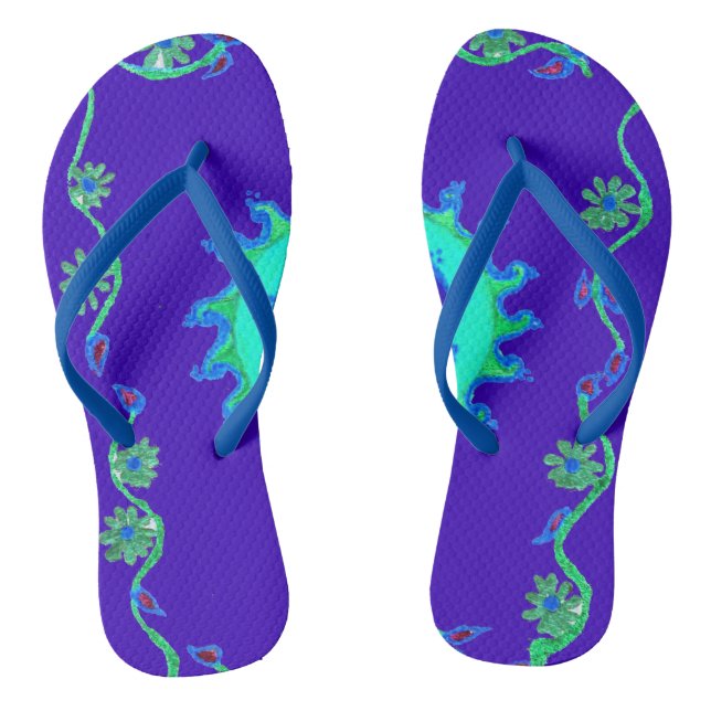 Blue Cyan Royal Blue Iridescent Colour Art Print Flip Flops (Footbed)